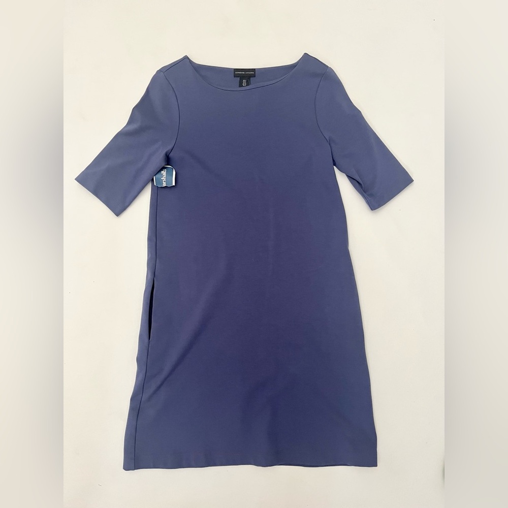 Adrienne Vittadini Shift Dress Size 4 Solid Blue Pockets new with tags